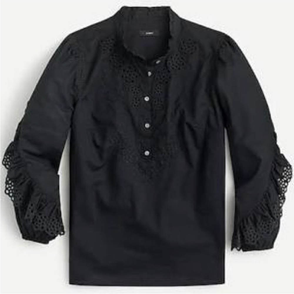 J. Crew Ruffle Sleeve Top Embroidered Eyelet